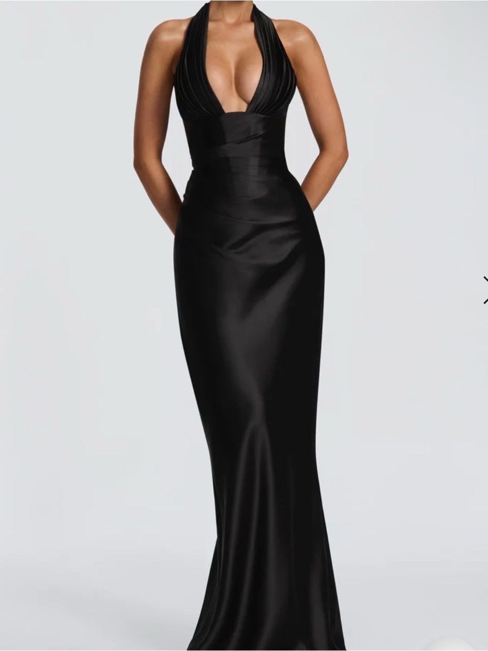 Plunging Halter Black Prom Gown